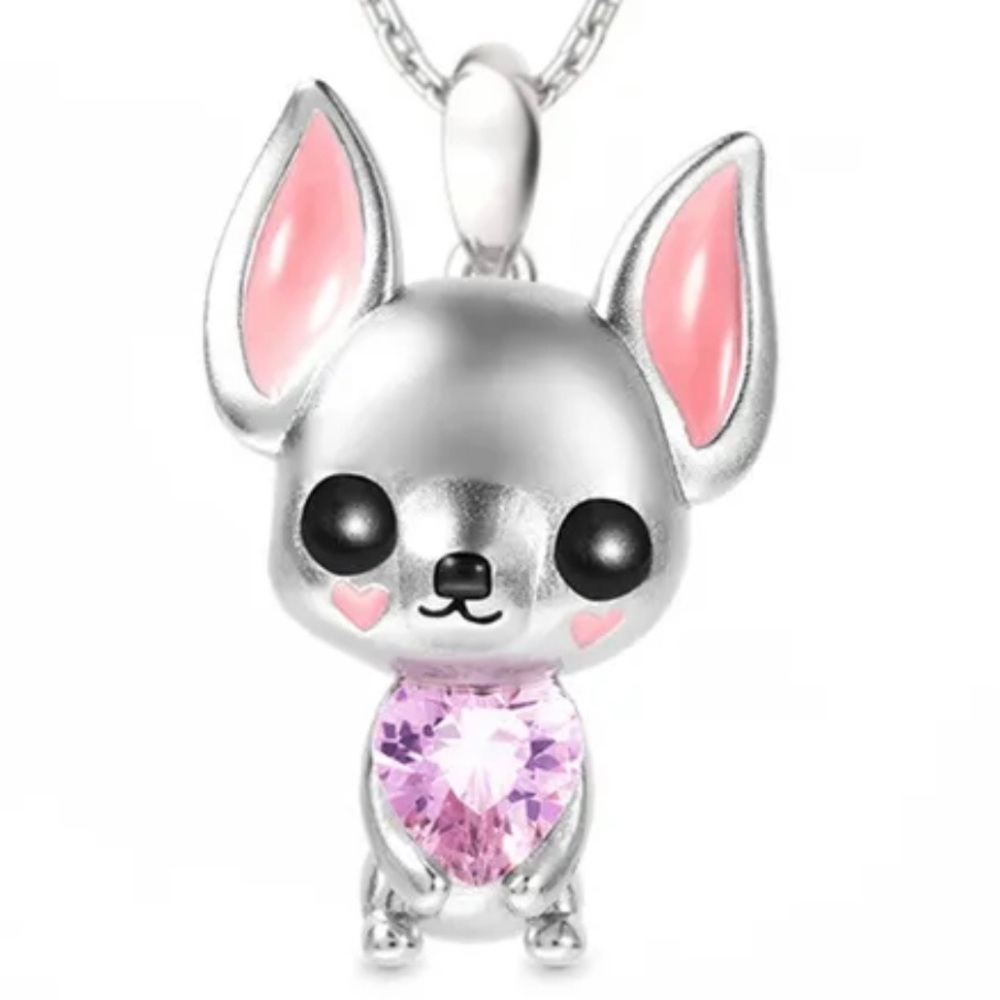 Chihuahua With A Pink Crystal Heart. A Precious Love Necklace - Picture 4 of 4